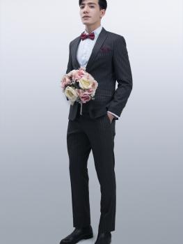Bộ Suit Đen Sọc Trắng Mỏng Modern Fit TGS265